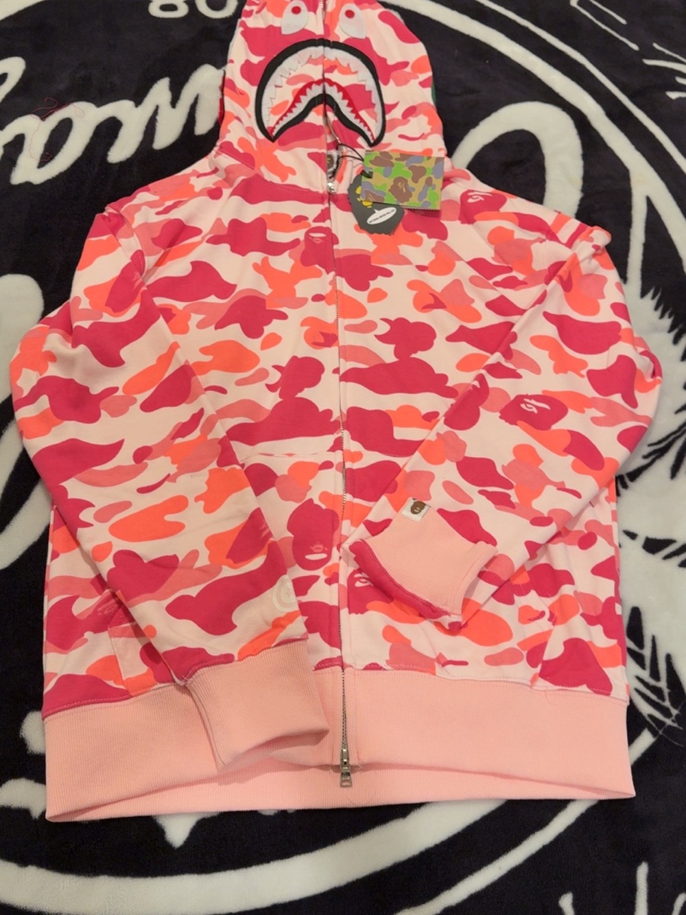 Pink Bape Camo Shark-Detail Zip Hoodie